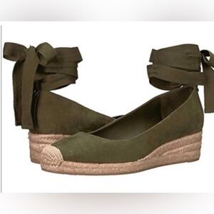 Women’s Olive Espadrille Wedge Flats with Ankle Ties